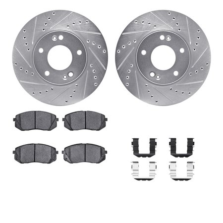 DYNAMIC FRICTION CO 7512-21012, Rotors-Drilled and Slotted-Silver w/ 5000 Advanced Brake Pads incl. Hardware, Zinc Coat 7512-21012